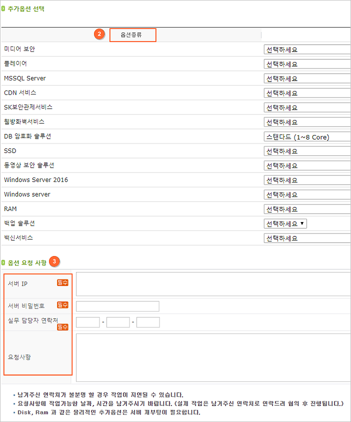 옵션 선택 화면