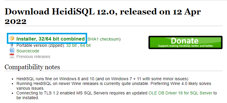 HeidiSQL 다운로드 페이지