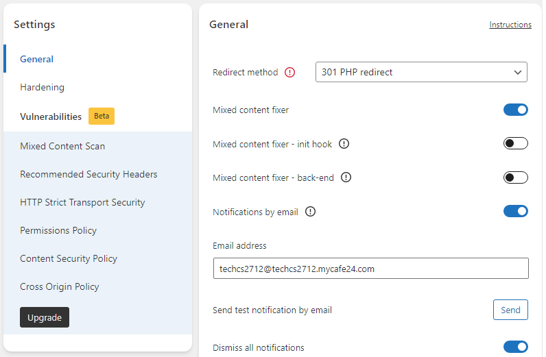 Really Simple SSL 대시보드 화면